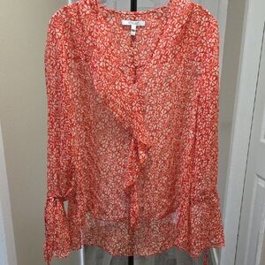 10 Crosby Derek Lam Orange Floral Ruffle Blouse